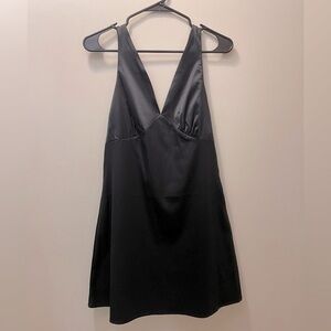 Black satin mini dress